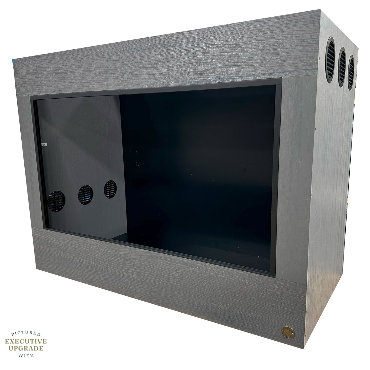 4x2x3 Reptile enclosure featuring Executive Upgrade in Driftwood paired with insert style vents