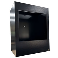 6 Foot tall Toad Ranch reptile enclosure featuring Black Dragon front frame paired with black PVC body panels. Configured with perforated screen top & tempered glass doors