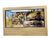 Toad Ranch reptile enclosure featuring Destinations Background with rock outcrop in Kimberly Australia.