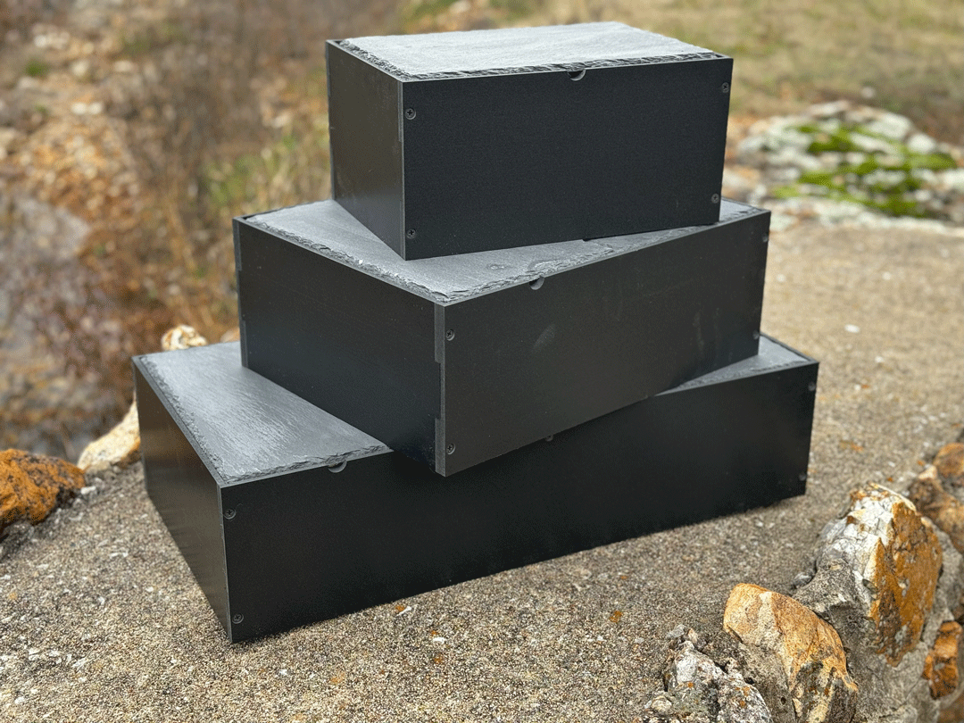 Basking Platform & Reptile Hide box. View of back, easy removable stones.