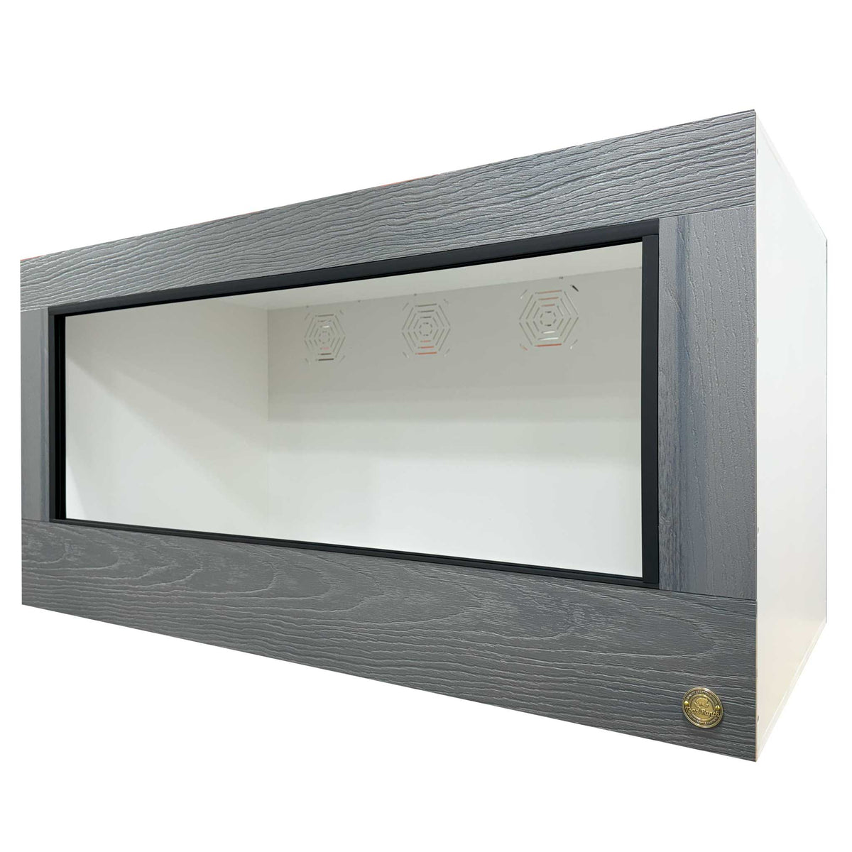 Bright & Sunny! This 4x2x2 reptile enclosure is featured with 3/4" thick HDPE Driftwood Front Frame paired with white PVC body panels. 6-inch lower front frame is bioactive ready.
