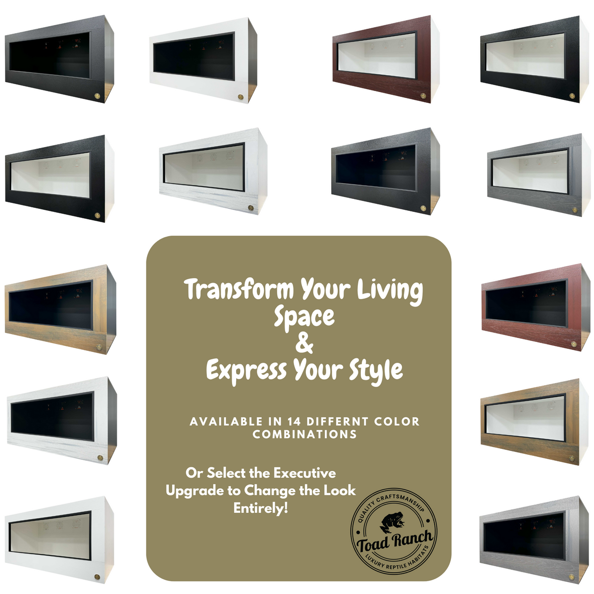 Toad Ranch Reptile Cages are available with many color combinations.
