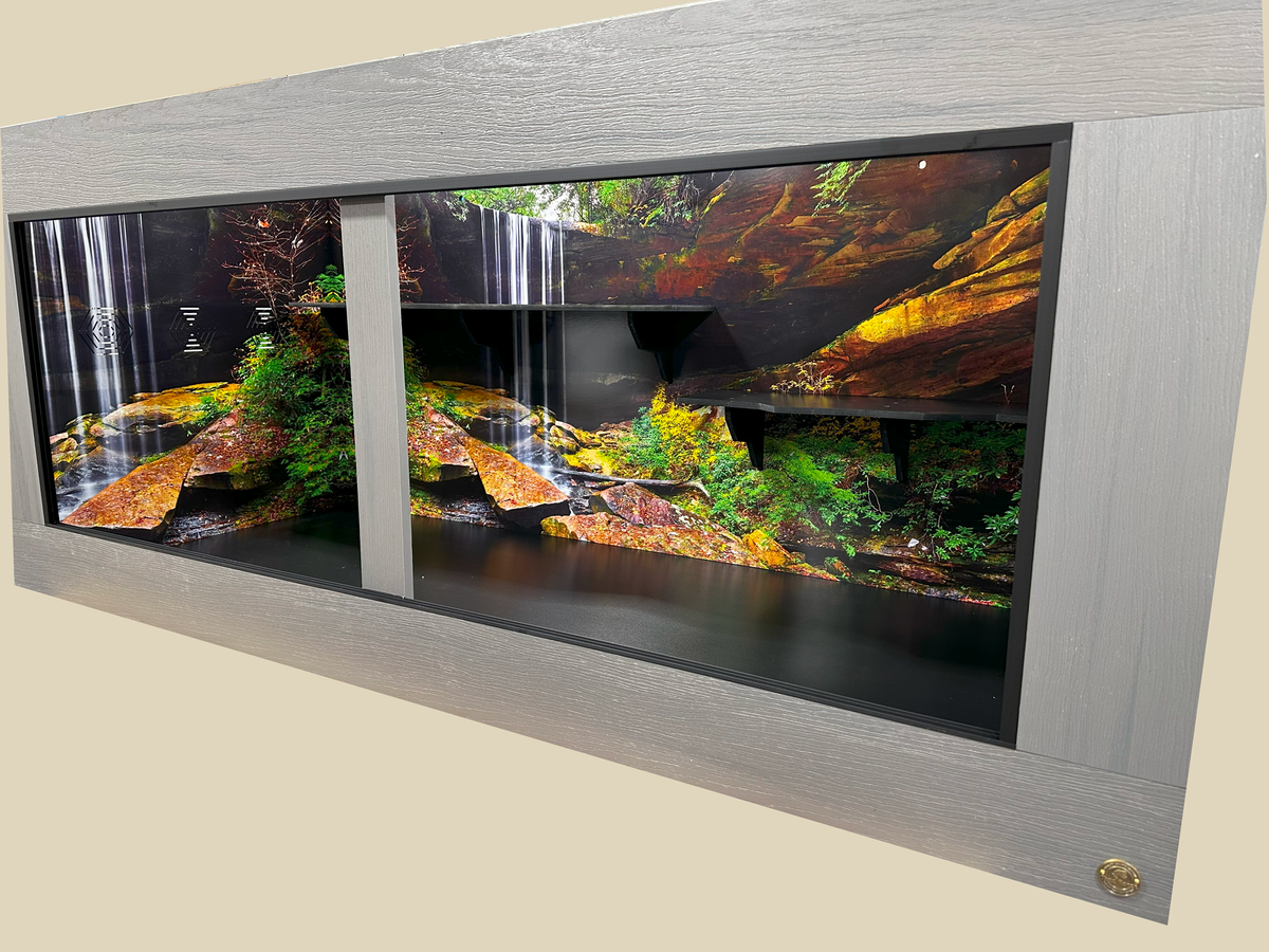 PVC reptile cage with waterfall backdrop