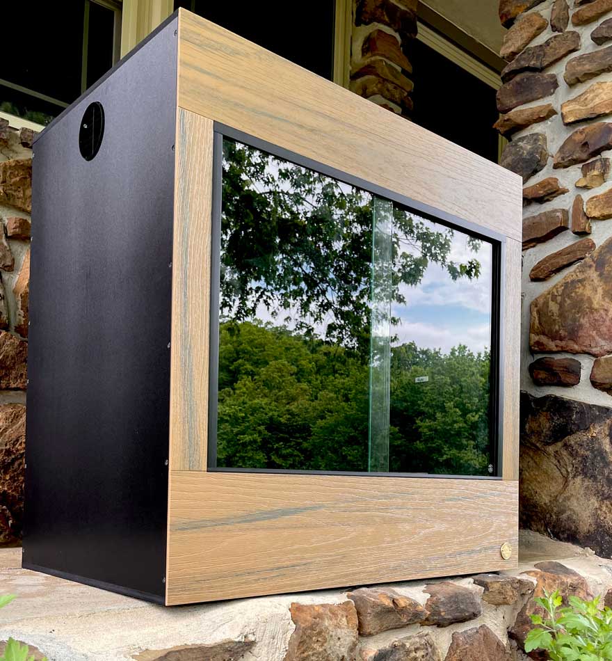 3-Foot Arboreal Reptile Enclosure. 3x2x3 featuring Teak HDPE Front Frame with Black PVC body Panels. ToadRanchCages.com