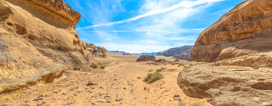 reptile cage background -Jordan Wadi Rum desert. Beautifull blue skies with rock and sandy canyon.