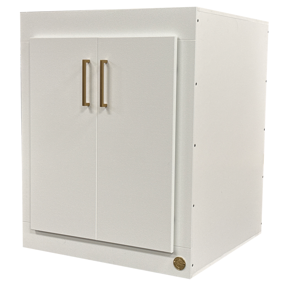 24x24x30" (LxWXH) Toad Ranch Reptile Enclosure Cabinet Stand featured in Matte White with Campagne Bronze Handles.