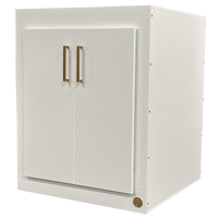 24x24x30" (LxWXH) Toad Ranch Reptile Enclosure Cabinet Stand featured in Matte White with Campagne Bronze Handles.