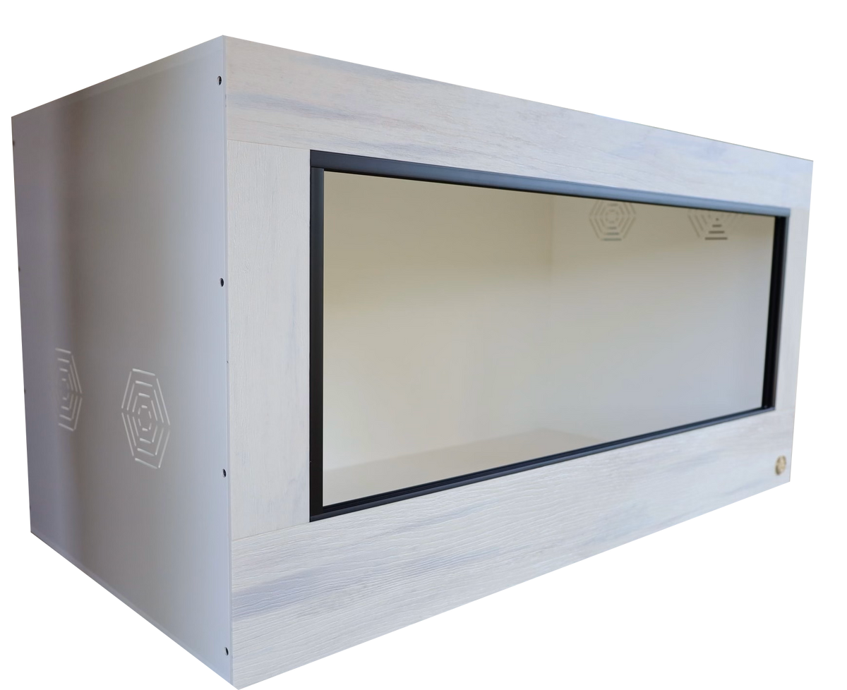 4x2x2 reptile enclosure with whitewash front frame and white PVC body panels