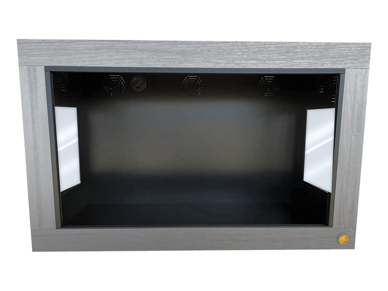 4x2x2.5 reptile enclosure, 48x24x30, Driftwood 3/4" HDPE front frame with Lookout Windows resized to fit upper side vents