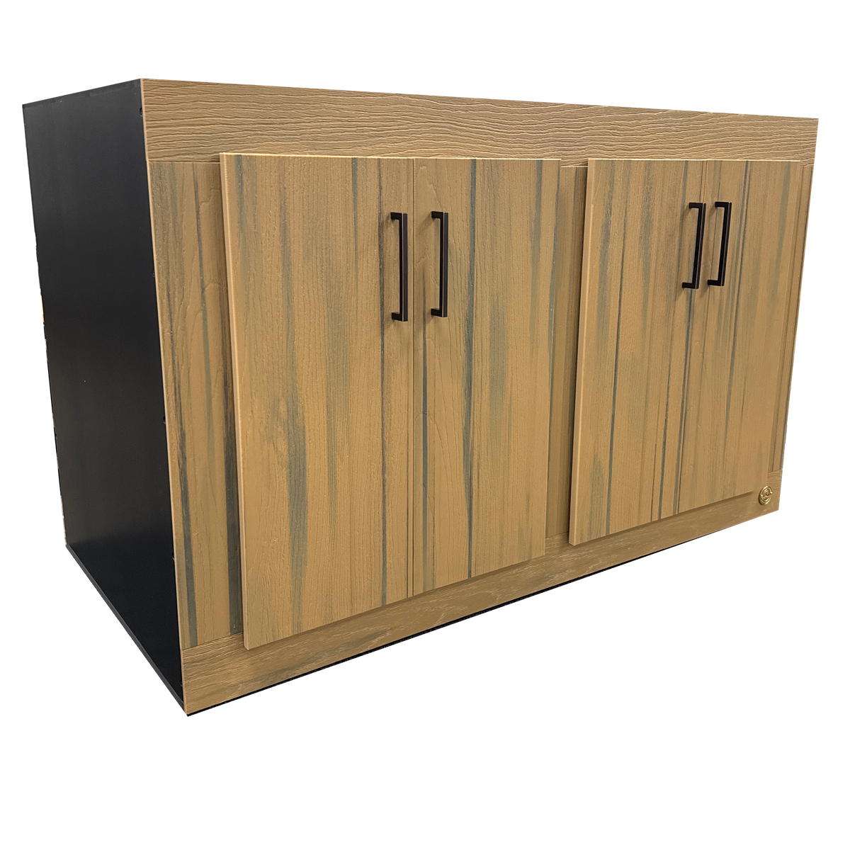 48x24x30" (LxWxH) Toad Ranch Cabinet Stand- Teak HDPE Front Frame, Black PVC Body Panels.