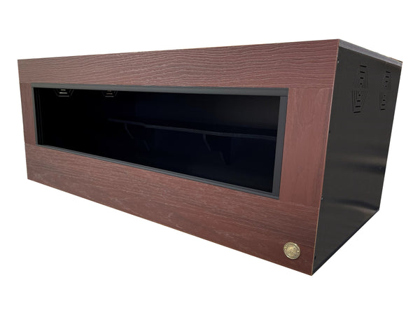 4x2x19 reptile enclosure, 48x24x19, Mahogany 3/4" HDPE front frame with black PVC body with Adaptive Vents and Cliff Hanger Shelf