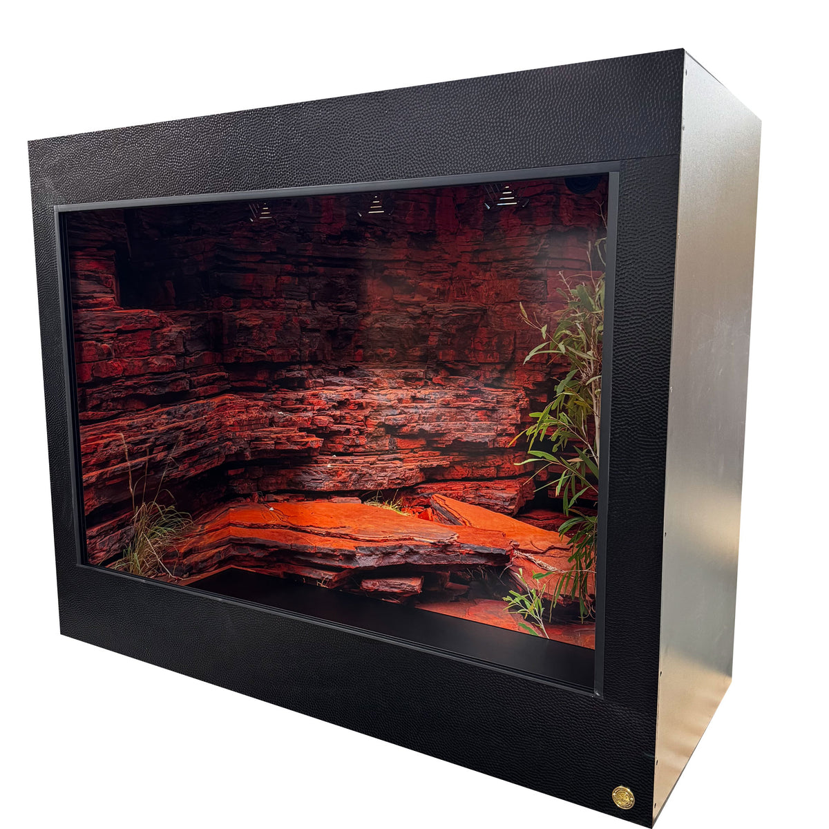 5x2x4' (LxWxH) Reptile Enclosure. Featuring PVC Body panels paired with HDPE front frame with Ausralian Destination Background.