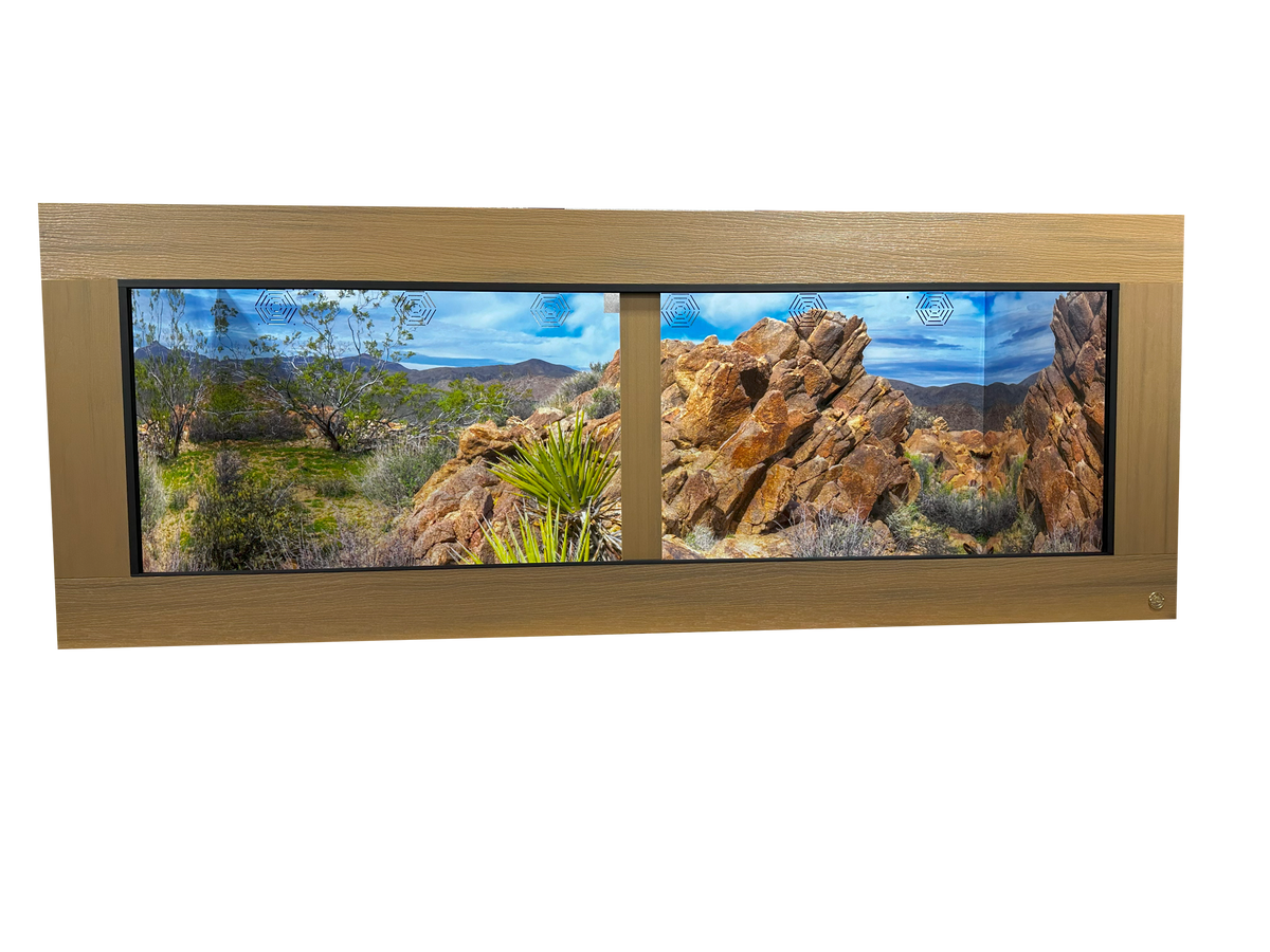 HDPE & PVC Reptile Cage featured in Teak with Joshua Tree Rock background.