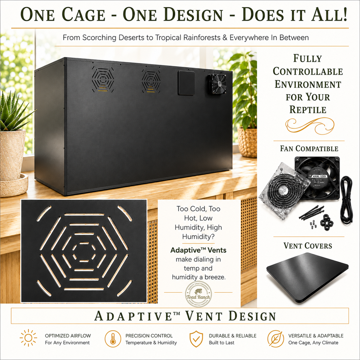 Ready Ship | 4'x2'x2' Premium Reptile Enclosure | Solid Top Panel