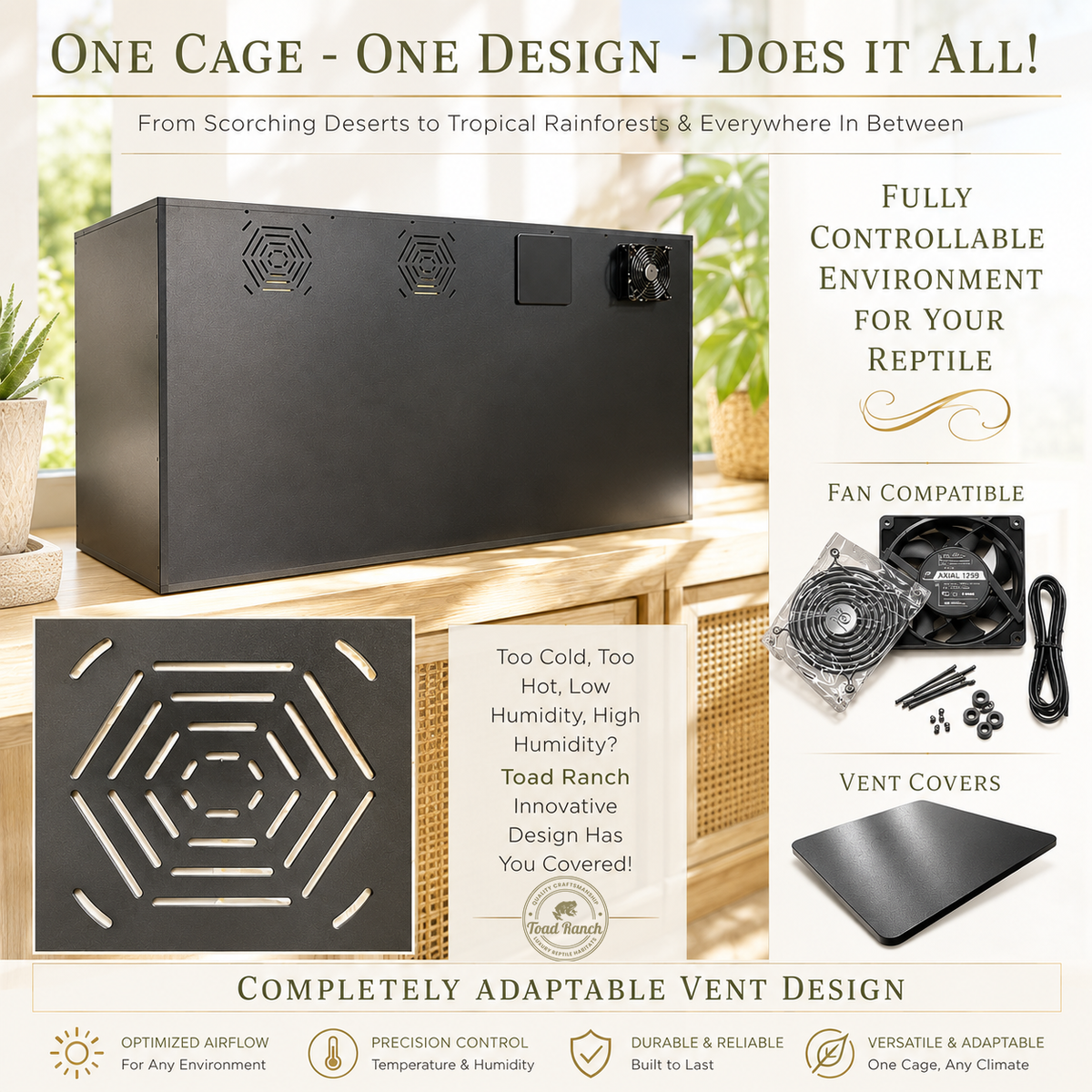 4'x2'x2' | Premium HDPE & PVC Reptile Enclosure | 4 Foot Luxury Reptile Cage