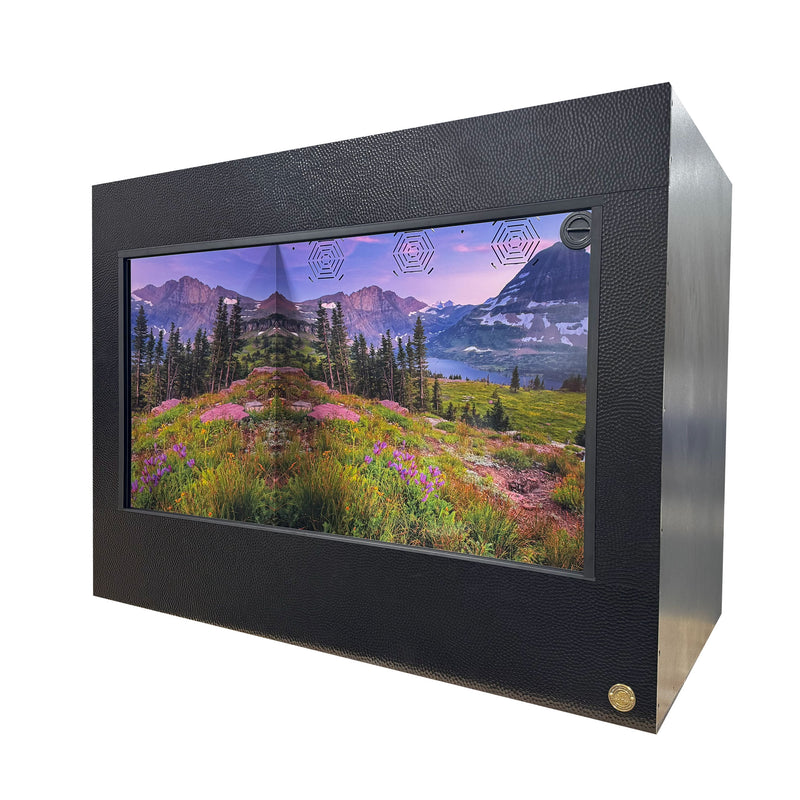 4x2x3' Reptile Enclosure featuring HDPE Black Dragon Front Frame paired with black PVC body panels. Showcased with Montana Glacier National Park background.