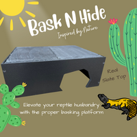 The Ultimate Reptile Basking Platform- Real Slate Surface with Reptile Hide House Combination